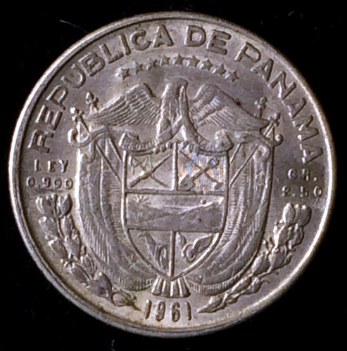 1961 Panama 1/10 Balboa, 90% Silver Coin, Free US Shipping!