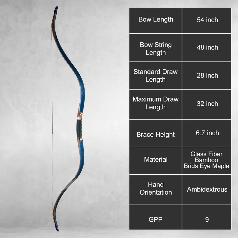 AF Archery Blue Maple Tatar Bow 54" Traditional Recurve Bow for Advanced Adults - Image 2 of 4