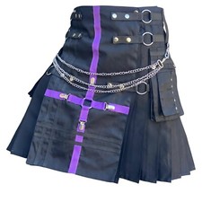 Traditional Utility Black Cotton Kilt Scottish Gothic Style Hybrid Kilt For Men