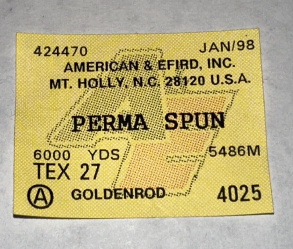Carrete American & Efird Inc Perma Spun TEX 27 6000YDS Goldenrod dorado hecho en EE. UU. Foto 3 de 3