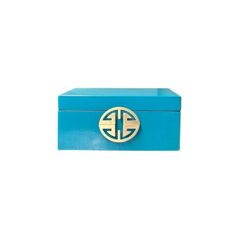 Large Oriental Round Hardware Turquoise blue Rectangular Container Box ws3835C