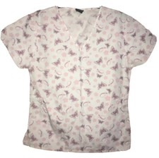 Women  s Scrub Top Size Small Butterfly Breast Cancer Ribbon Pattern Medgear Y2K