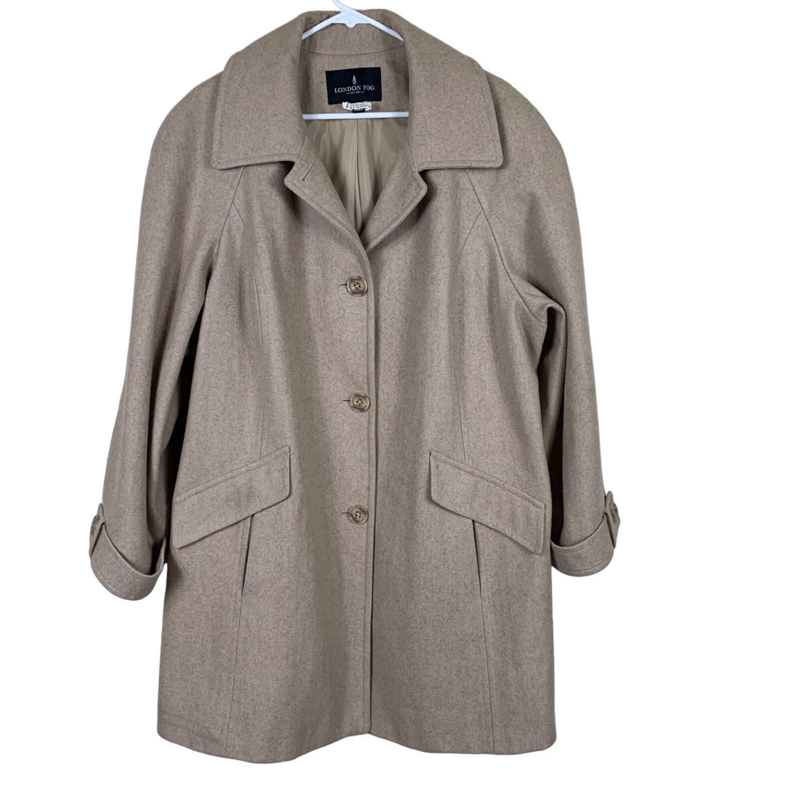 Vintage 90s London Fog Women’s Oatmeal Beige Wool Blend Pea Coat Size 2X