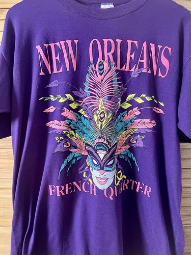 JERZEES Vintage T-Shirt New Orleans French Quarter Purple Single Stitch XL - Picture 2 of 7
