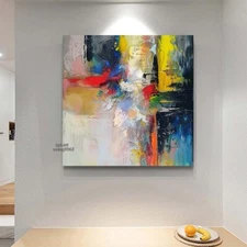 Hand-Painted Oil Painting on Canvas Modern Yellow wall Art Abstract Home 24in