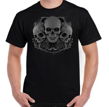 3 Skulls Mens Gothic Demon Heavy Metal Goth T-Shirt