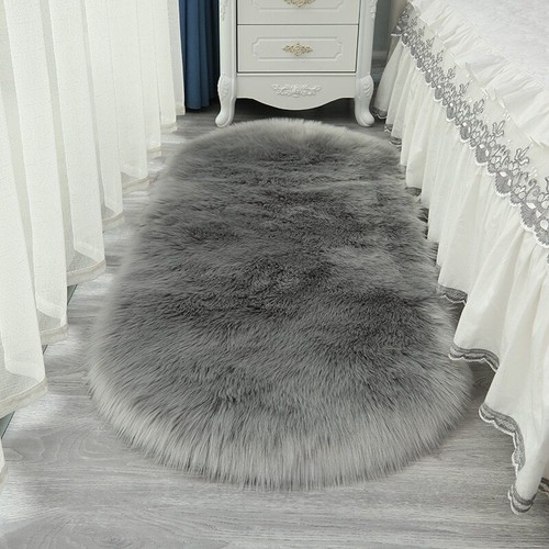 Tappeto ovale soffice pelliccia sintetica peluche camera da letto tappeti comodino peluche - Foto 9 di 32