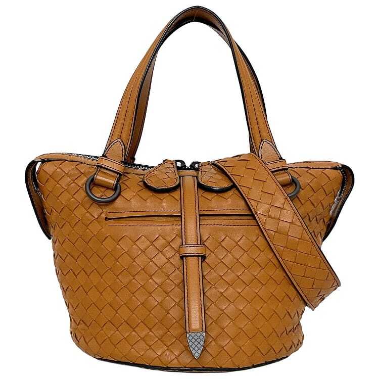 Bottega Veneta Tambourine 2-Way Bag Orange Camel Intrecciato 535263 Pre-Owned Excellent