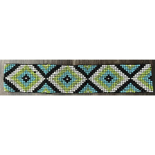 Vintage Beaded Stretch Belt with Interlocking Wood Buckle - Picture 2 of 7