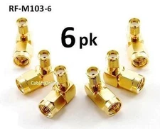 6-PACK SMA Male to Female Right Angle 90-Degree Adapter w/ Gold Plated Contacts