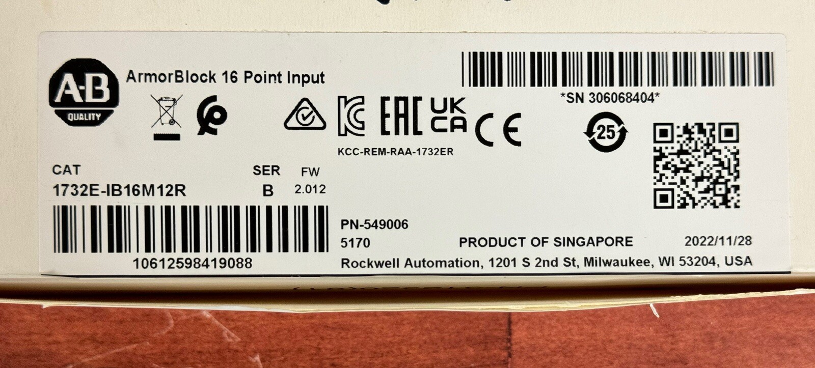 Allen-Bradley 1732E-IB16M12R SER. B 16 Point Input ArmorBlock PN-549006 ...