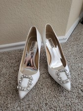 NEW Badgley Mischka Embellished Evening Pump CHER White Satin, SIZE 8.5-M