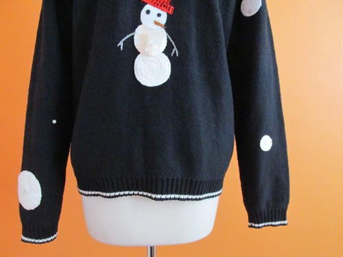 Karen Scott Size M Black Sequin Snowman Holiday Christmas Cardigan Sweater - Picture 8 of 10