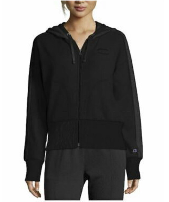 NEW Champion Women's Heritage Herringbone-Accent Zip Hoodie Jacket Size XS Black