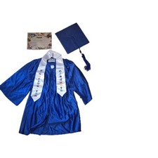 Kindergarten Graduation Cap Gown Tassel Diploma Sash Blue Shiny, Removable 2023
