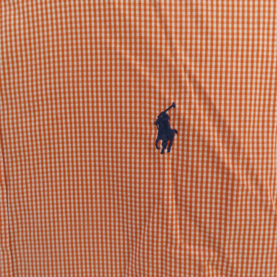 Camisa Ralph Lauren Para Hombre XL Naranja Cuadros Abotonada Manga Larga Azul Pony Yarmouth Foto 2 de 4