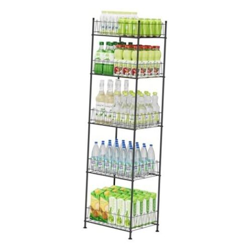5 Tier Water Bottle Storage Rack 5 Tier,12.5"D x 16.7"W x 60.6"H Black