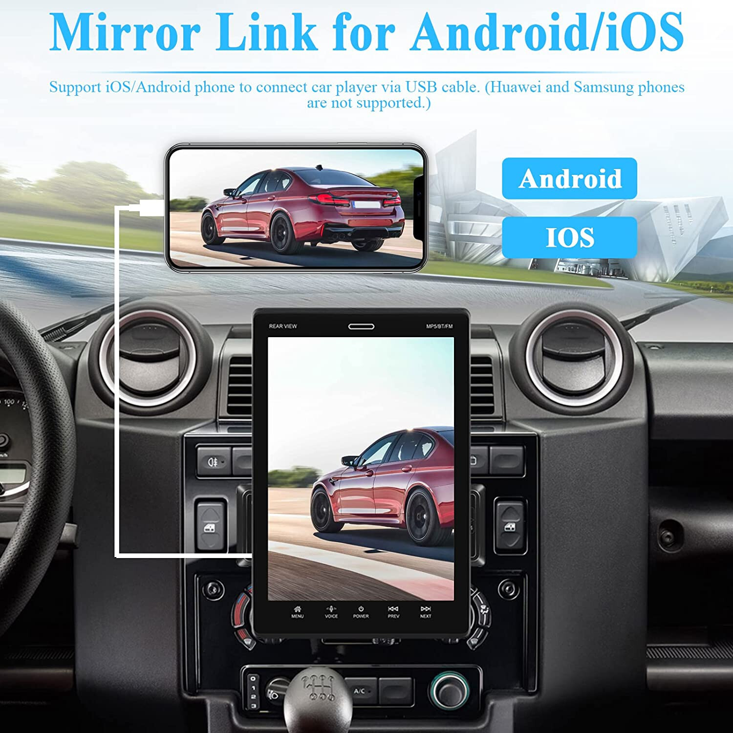 Car Play 9.5 Inch Screen SWC DVR USB AUX TF FM Radio Mirror 