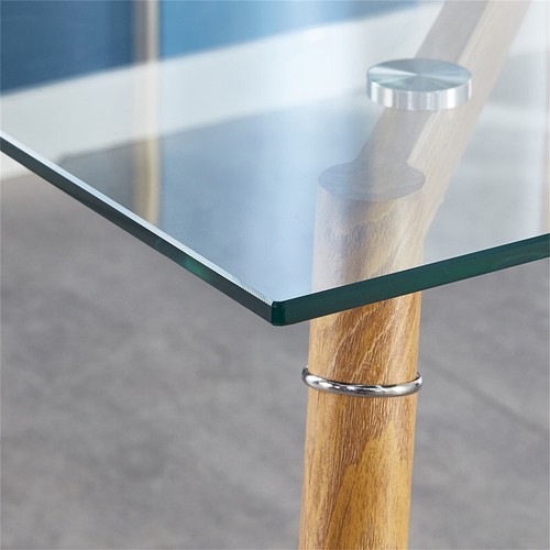 7PCS Modern 51" Rectangular Glass Top Dining Table Set,Faux Leather Parson Chair - Picture 4 of 7