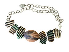 CHICOS Medallion Brushed Metal Copper, Gold and Green Color Chain Statement Belt