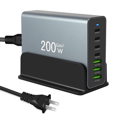 200W Multiple USB Charger Station, 7-Ports Aluminum Alloy USB C Charger Block...