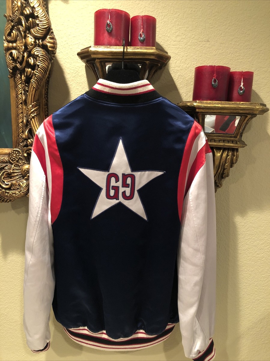 100% Authentic GUCCI Blue GG Japanese Satin Bomber Jacket $2800+