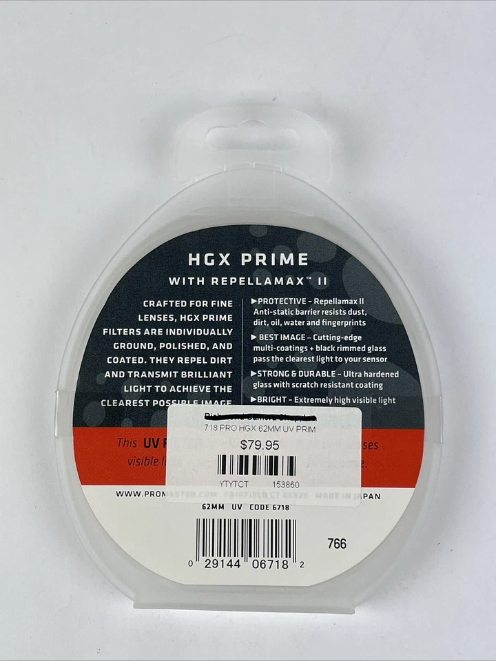 Promaster #6718 62mm HGX Prime UV Filter w/Repellamax Japan New In Box - Image 3 of 4