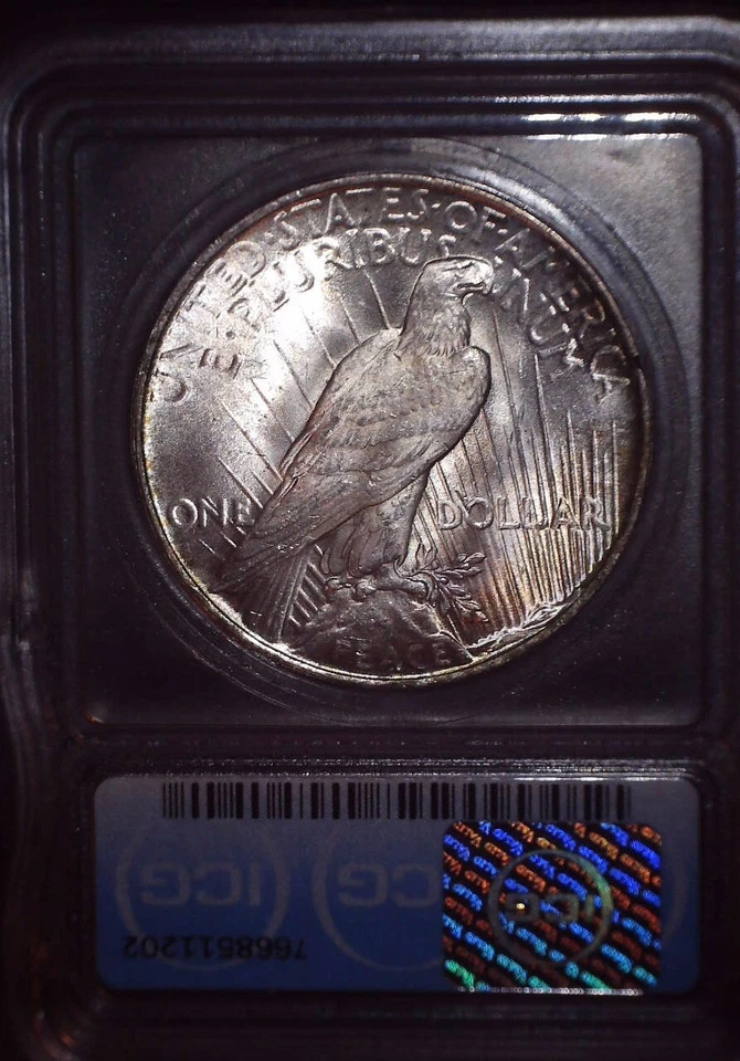 1922 Peace Silver Dollar, ICG MS 63. Original Patina, Toner, and Issue Free !! - Image 3 of 4
