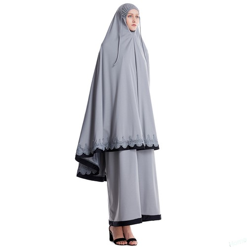 2pcs Women Prayer Dress Abaya Hijab Khimar Skirt Kaftan Dress Muslim Overhead - Picture 43 of 53
