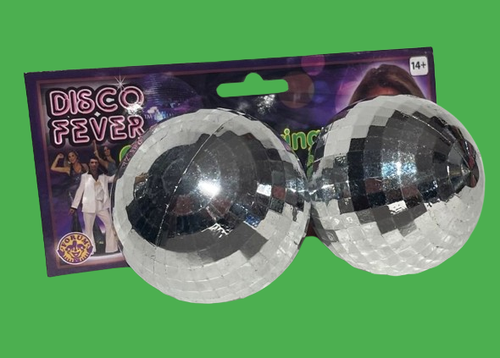CLIP ON DISCO MIRROR BALL EARRINGS Jumbo 70’s Costume Silver Jewelry Christmas - Picture 13 of 16