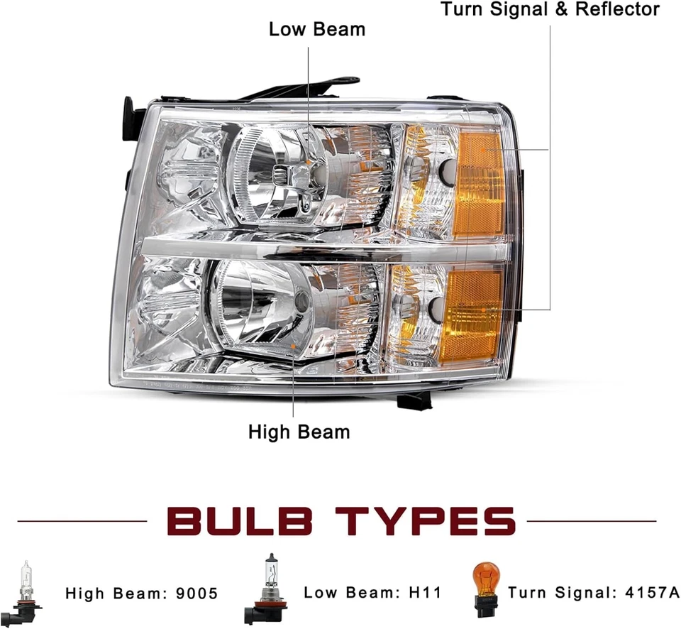 Левый и правый хромированный корпус фар для Chevy Silverado 1500 2500HD 2007-2013 годов выпуска - Изображение 2 из 4