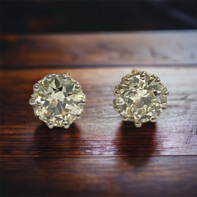 2cts ttw Old European Cut Vintage Style Diamond Stud Earrings