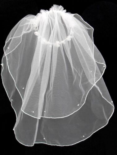 Unotrim Girls 1st Communion Easter Wedding White Veil 2 Layers Headpiece Pearl  - Picture 1 of 3