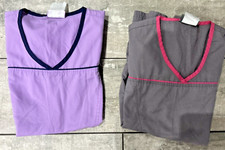 Butter Soft Womens XS Scrub Top POCKETS V neck Purple Blue Gray Pink 2 Tops