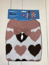 Vibrant Life Warm Dog Sweater DUSTY Pink HEARTS Pattern SIZE M 20-50lbs