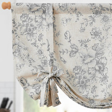 Tie Up Curtain Double Layer Linen Roman Shades Valance Curtain Floral for Bathro