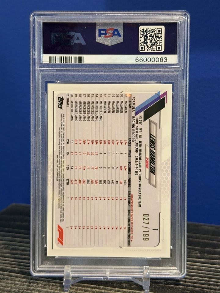 2021 Topps Chrome F1 Sapphire #1 Lewis Hamilton Chartreuse SP IV /199 PSA 10 - Image 2 of 4