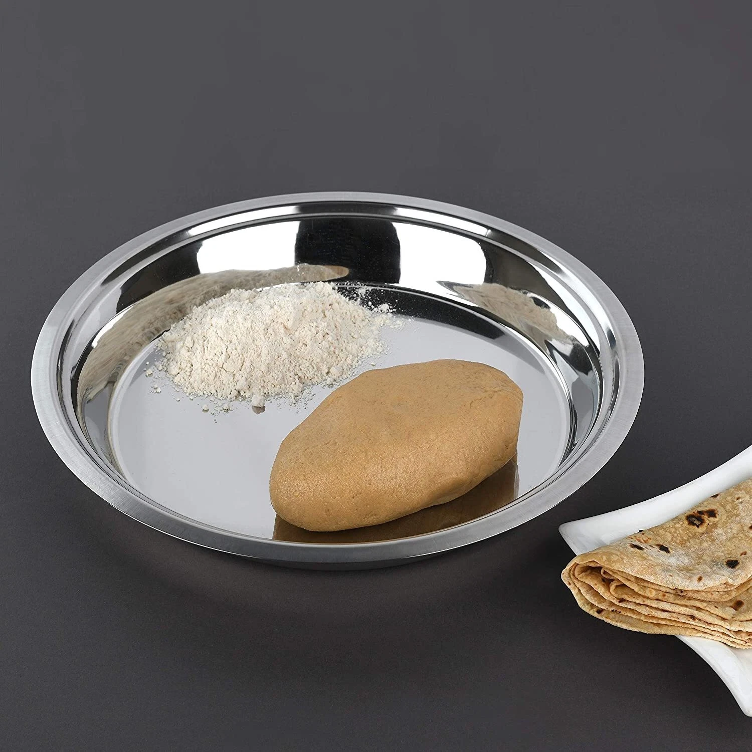 Stainless Steel Dough Parat for Daily Use Size:- (2.1Ltr, 31.5Cm)