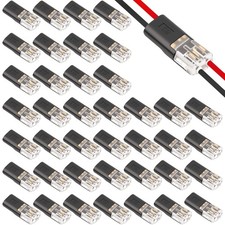 40 Pcs Low Voltage Double Wire Plug in Connector 2 Pin Quick Locking Black