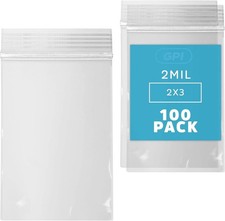 Clear Plastic Reclosable Zip Poly Bags, Case of 100, 2 Mil Thick, 2 Inch x 3 Inc