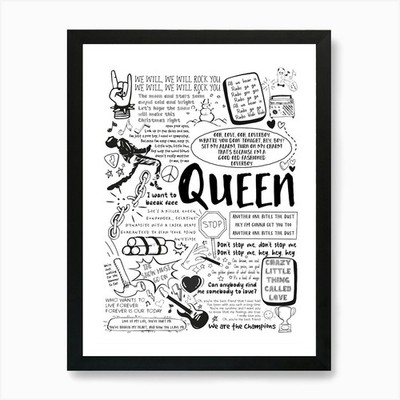 Queen Doodle Text Kunstdruck gerahmt Wandbild Poster Leinwanddruck Bild