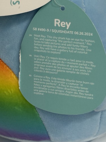 Squishmallows 8" Rey the Shark with Rainbow Belly New - Picture 8 of 10