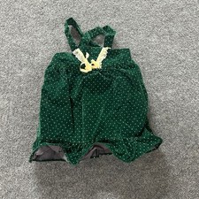 Vintage Pinafore Skirt Girls Size 4T Green Polka Dot Velvet Lace Ruffle USA Made