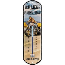 LANOLU Retro Blechschild MOTORRADFAHRER THERMOMETER Biker Geschenk 8x28cm