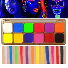 Face Body Paint, Glow in the Dark, 12 Color Face Paint Palette for Halloween Par