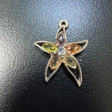Starfish Charm Pendant Multi Color Glass Stones Silver Tone
