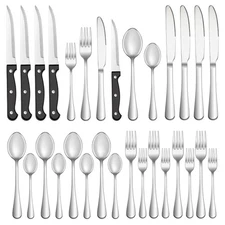 24 Pcs Silverware Set with Steak Knives Service for 4,Stainless Steel Flatwar...