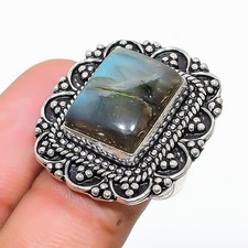 Labradorite Gemstone Handmade 925 Solid Sterling Silver Jewelry Ring Size 6 f713