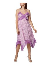 BCBGENERATION Womens Purple Adjustable Lined Spaghetti Strap Midi Dress 16