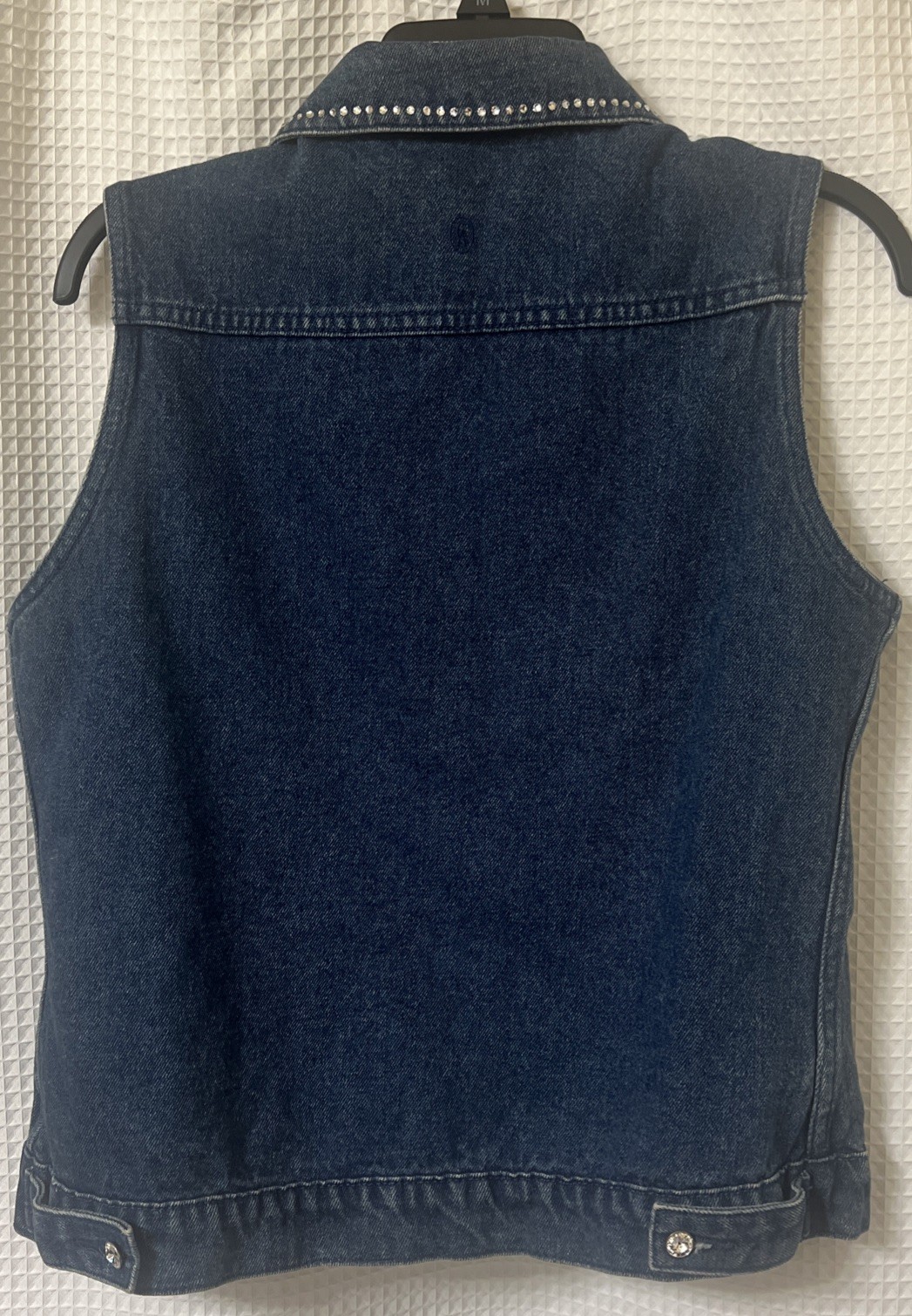 Vintage Christine Alexander Vest Womens SZ S Swarovski Crystals Denim Jean Bling